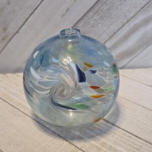 Hand Blown Glass Ball 4" Whimsical Wave Pattern Decorative Ball Or Bud Vase